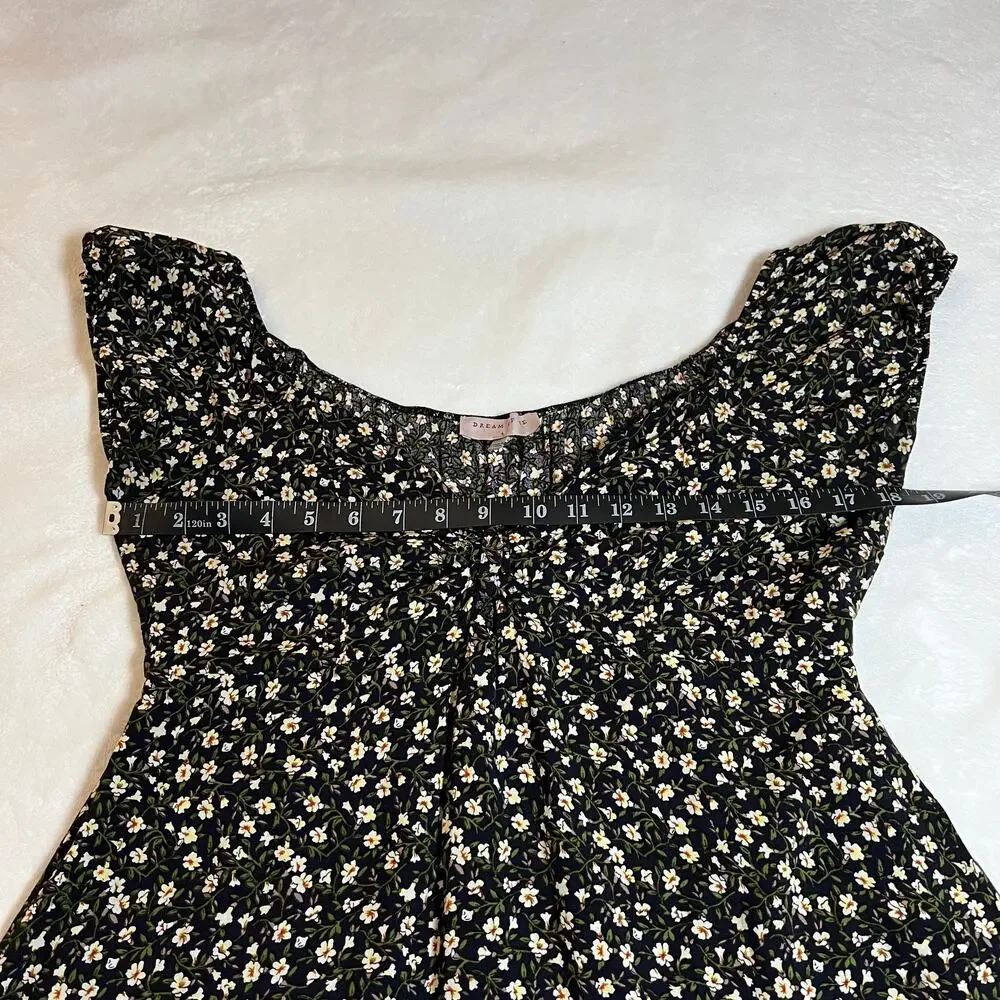 Dream Of Me V-Neck Floral Babydoll Mini Dress Size Large Cap Sleeve Y2K Festival - Picture 9 of 11